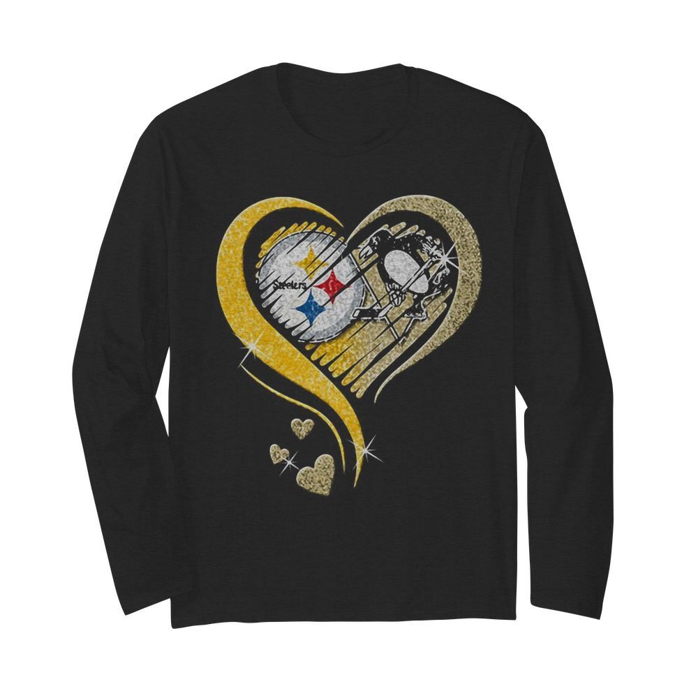 Pittsburgh steelers and pittsburgh penguins hearts diamond  Long Sleeved T-shirt 