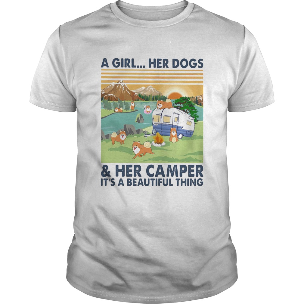 Pomeranian a woman her dog paw and her camper its a beautiful thing vintage retro shirt