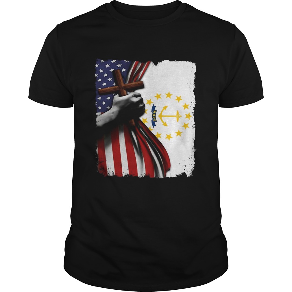 Rhode island american flag cross happy independence day shirt