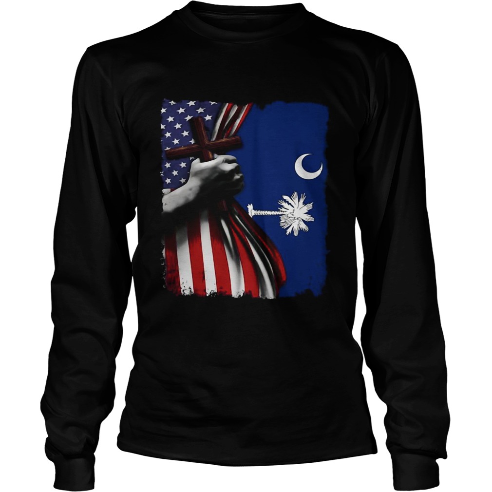 South carolina american flag cross happy independence day  Long Sleeve