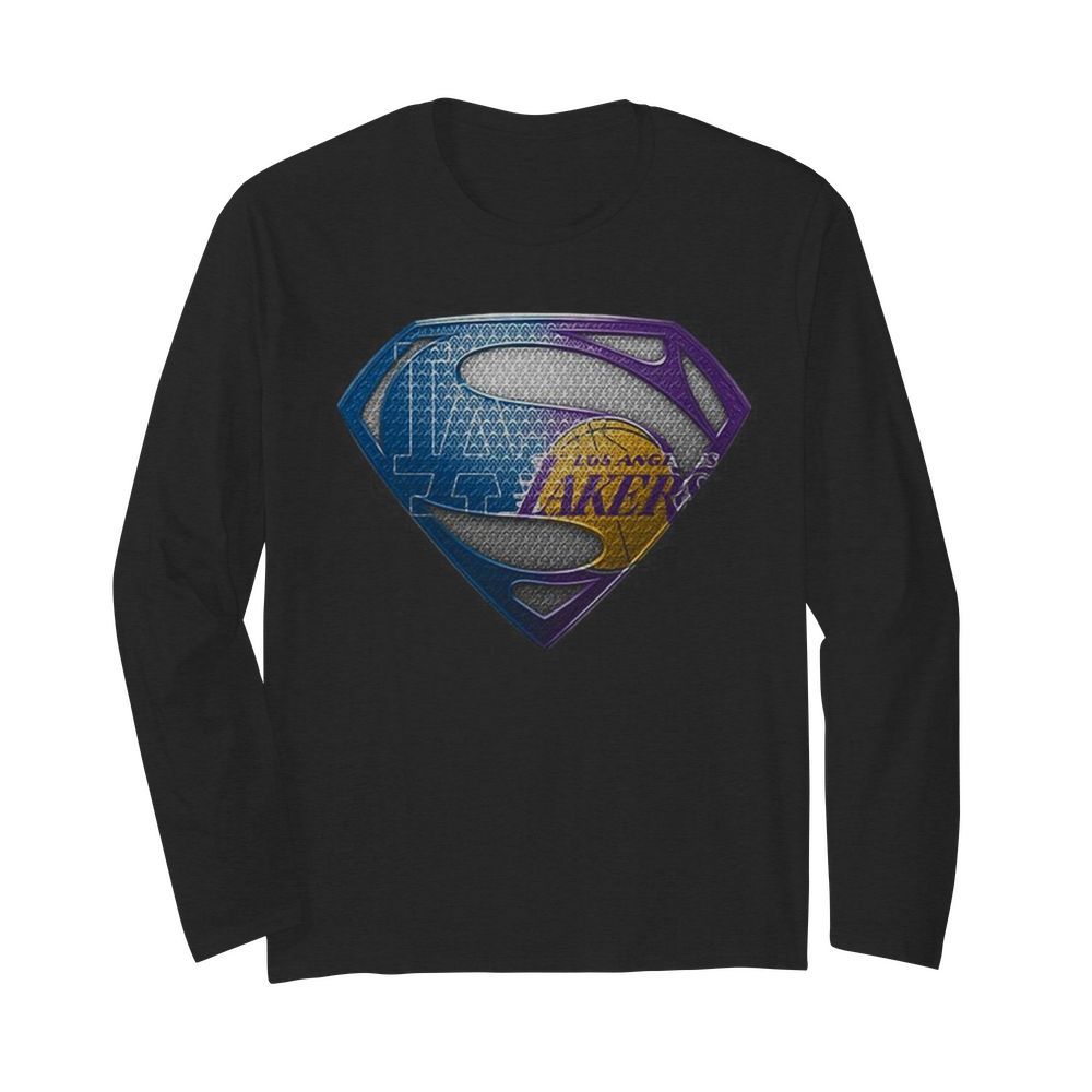 Superman los angeles dodgers and los angeles lakers  Long Sleeved T-shirt 