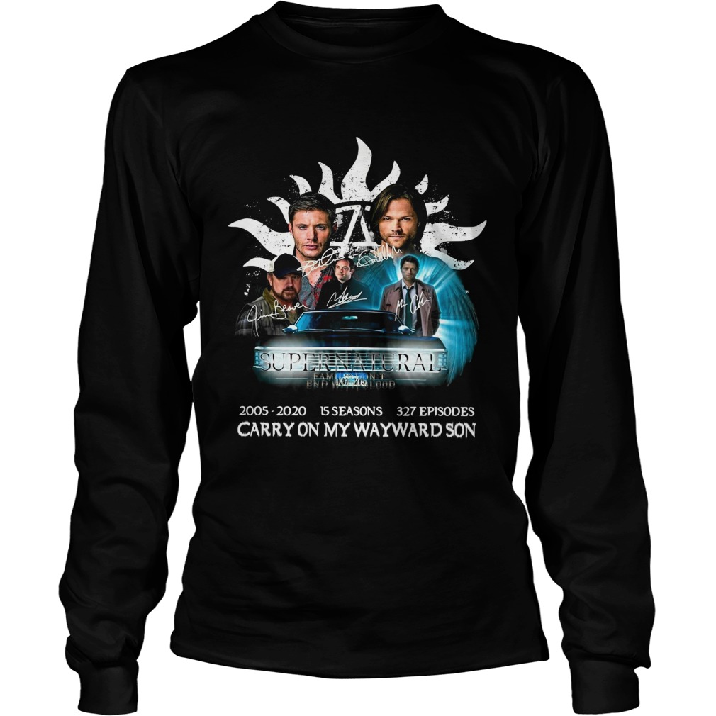 Supernatural family dont end with blood carry on my wayward son signatures  Long Sleeve