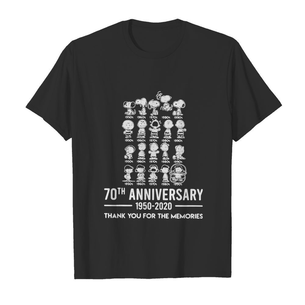 The peanuts cartoon 70th anniversary 1950 2020 thank you for the memories shirt