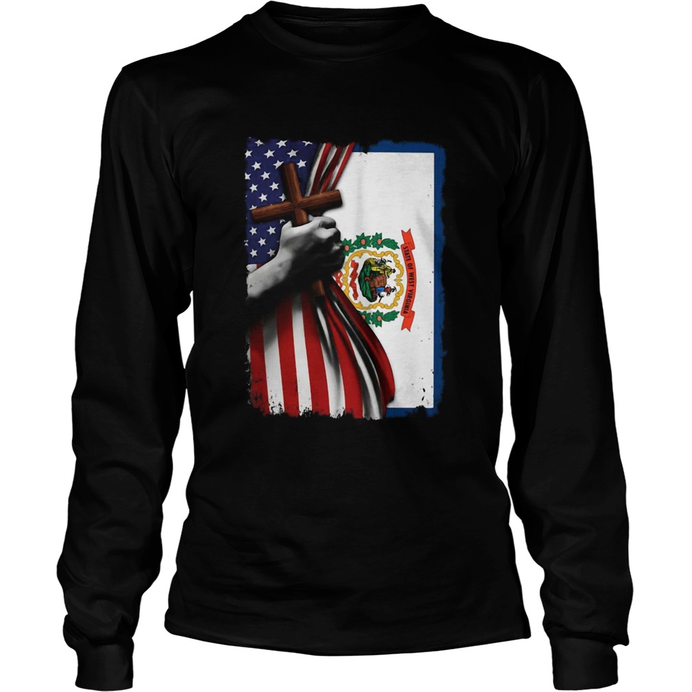 West virginia american flag cross happy independence day  Long Sleeve