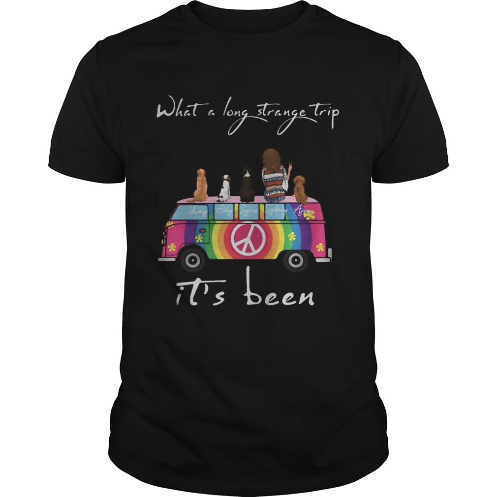 What a long trange trip its been bus girl dog color shirt