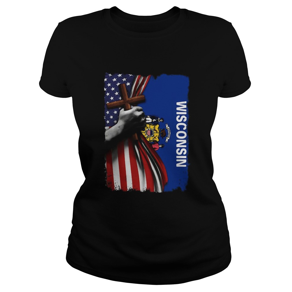 Wisconsin american flag cross happy independence day  Classic Ladies