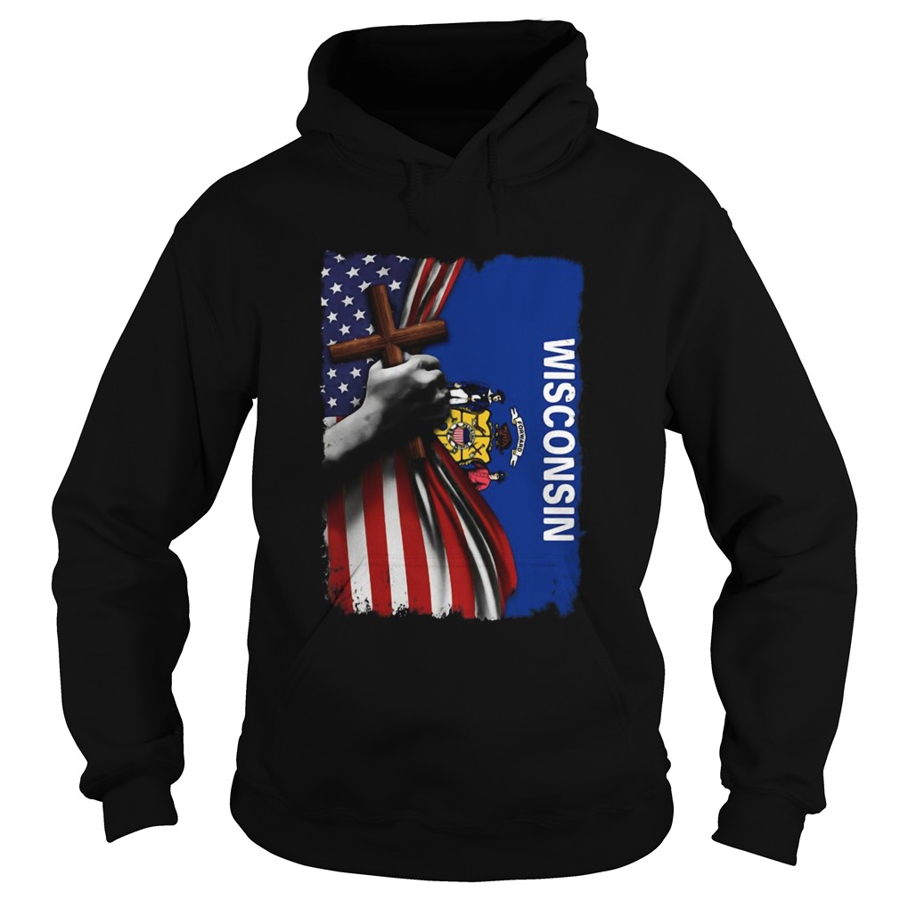 Wisconsin american flag cross happy independence day  Hoodie