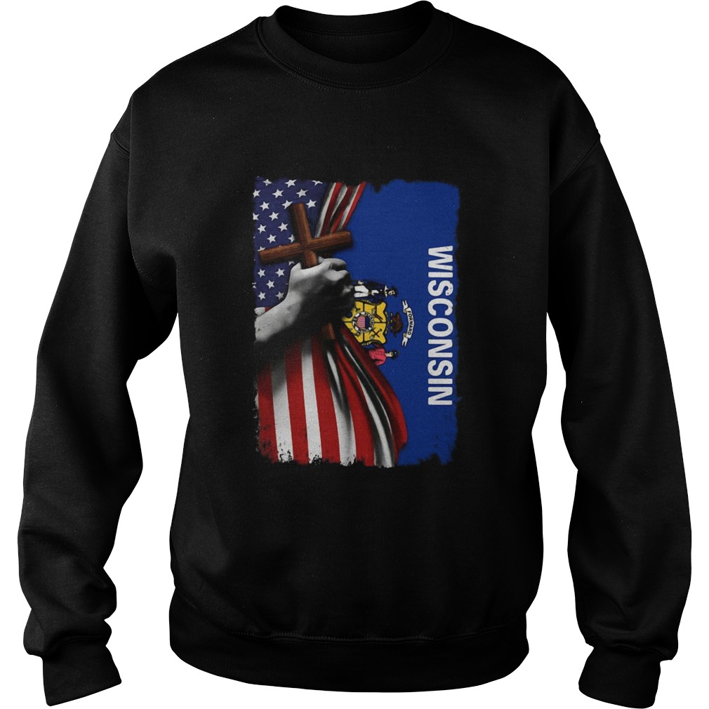 Wisconsin american flag cross happy independence day  Sweatshirt