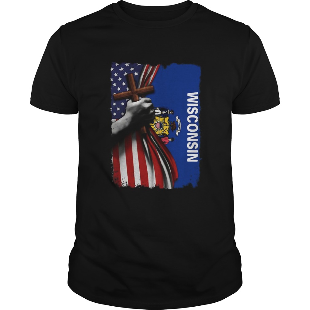 Wisconsin american flag cross happy independence day  Unisex