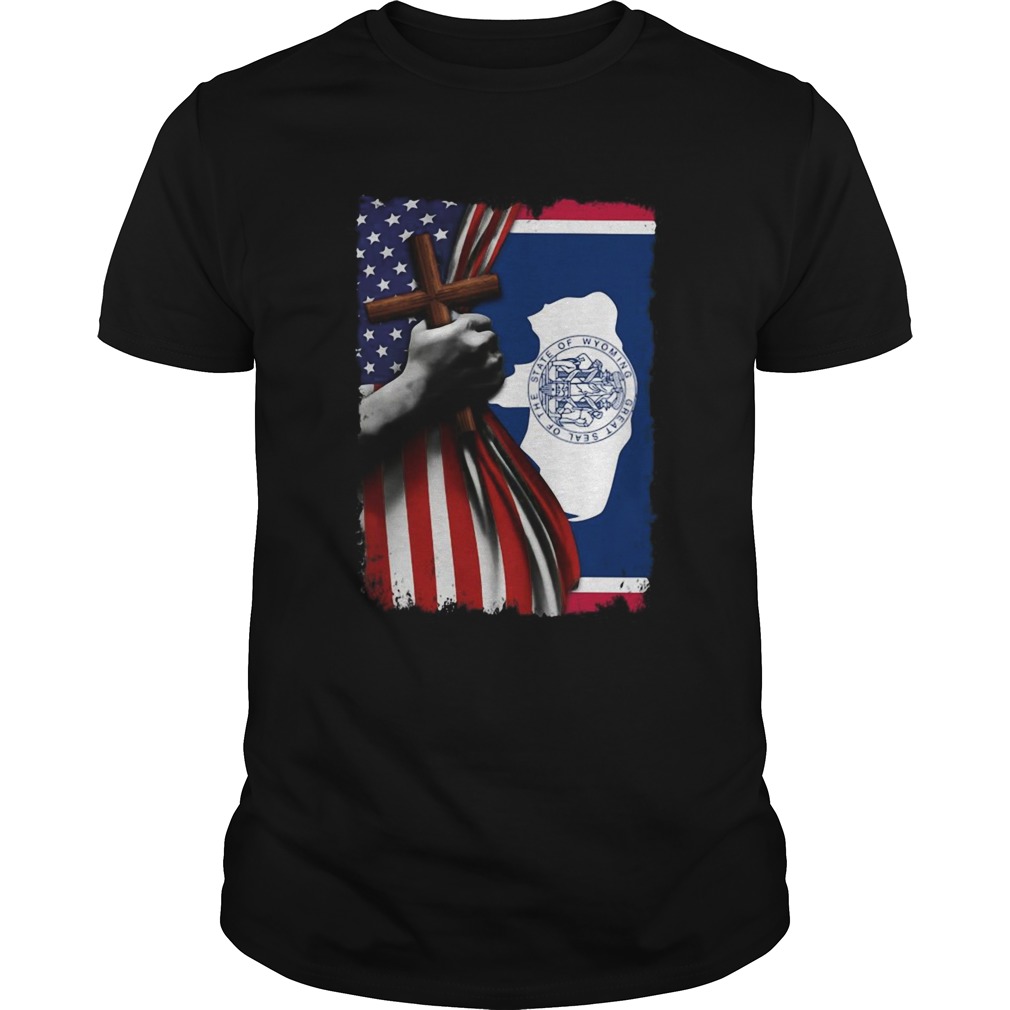 Wyoming american flag cross happy independence day shirt