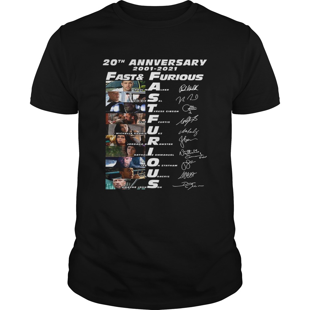 20th anniversary 2001 2021 fast and furious Paul Walker Vin Diesel Dwayne Johnson signatures shirt