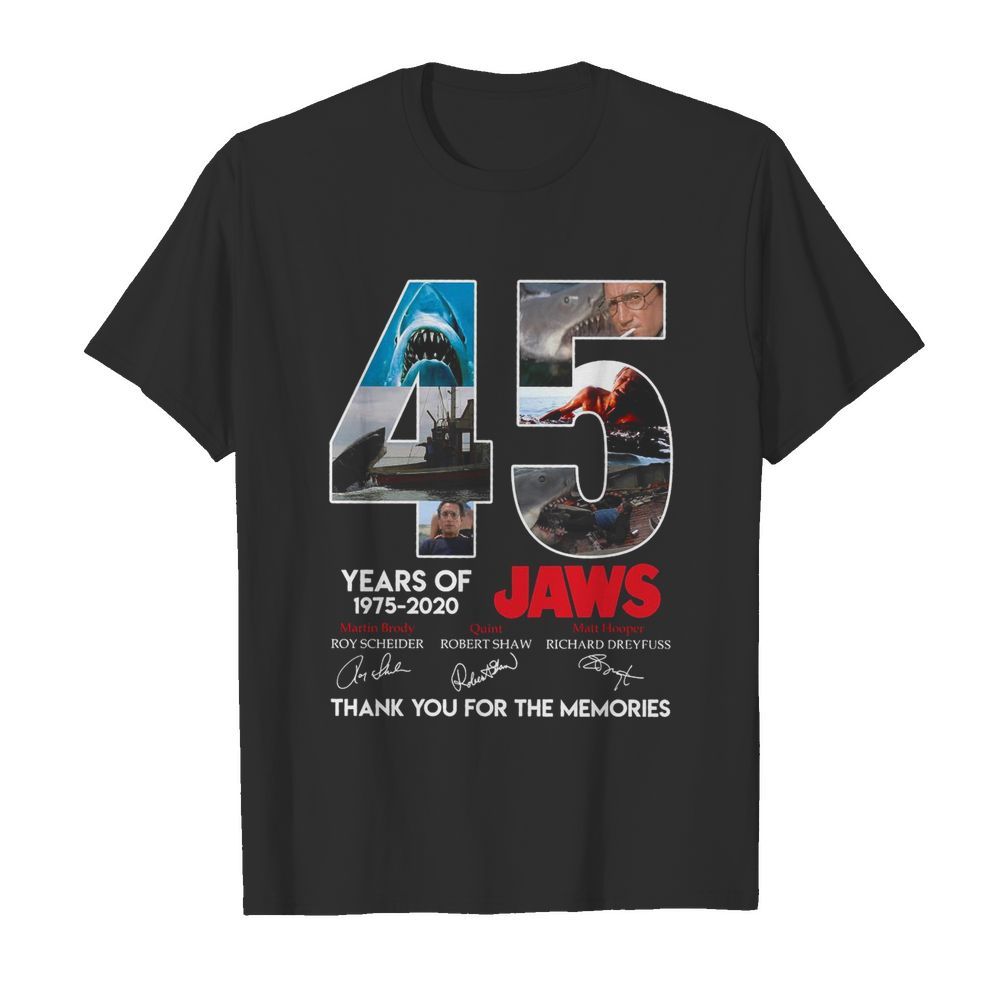 45 Years Of 1975 2020 Jaws Thank You For The Memories Signatures shirt