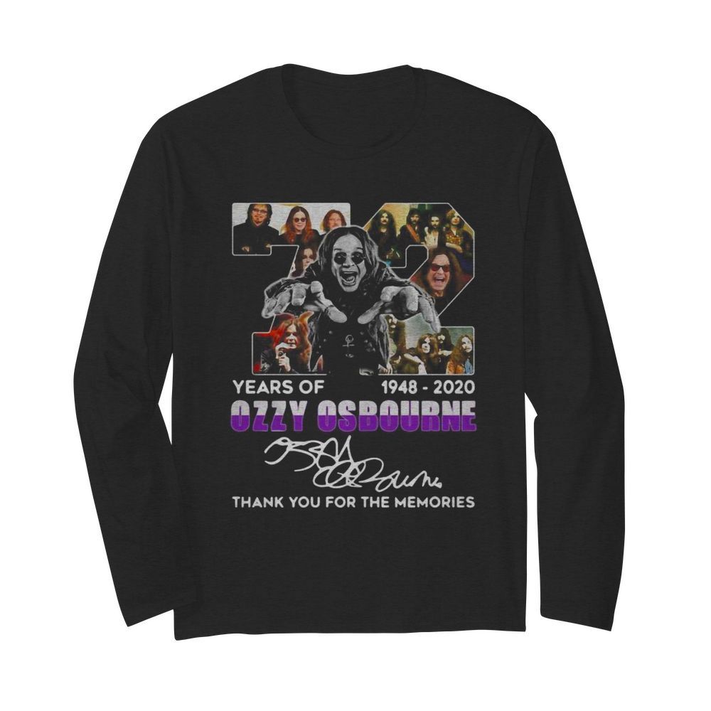 72 years of 1948 2020 ozzy osbourne thank you for the memories signature  Long Sleeved T-shirt 