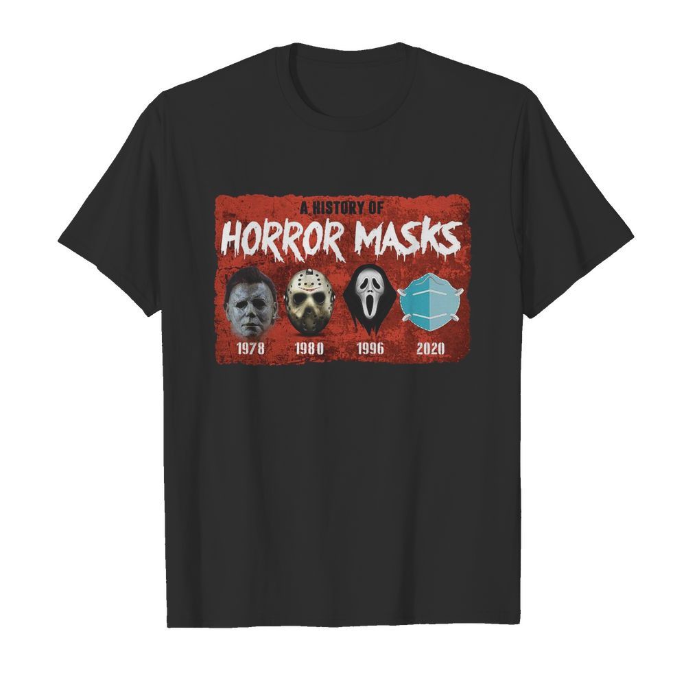 A History Of Horror Masks 1976 1980 1996 2020 shirt