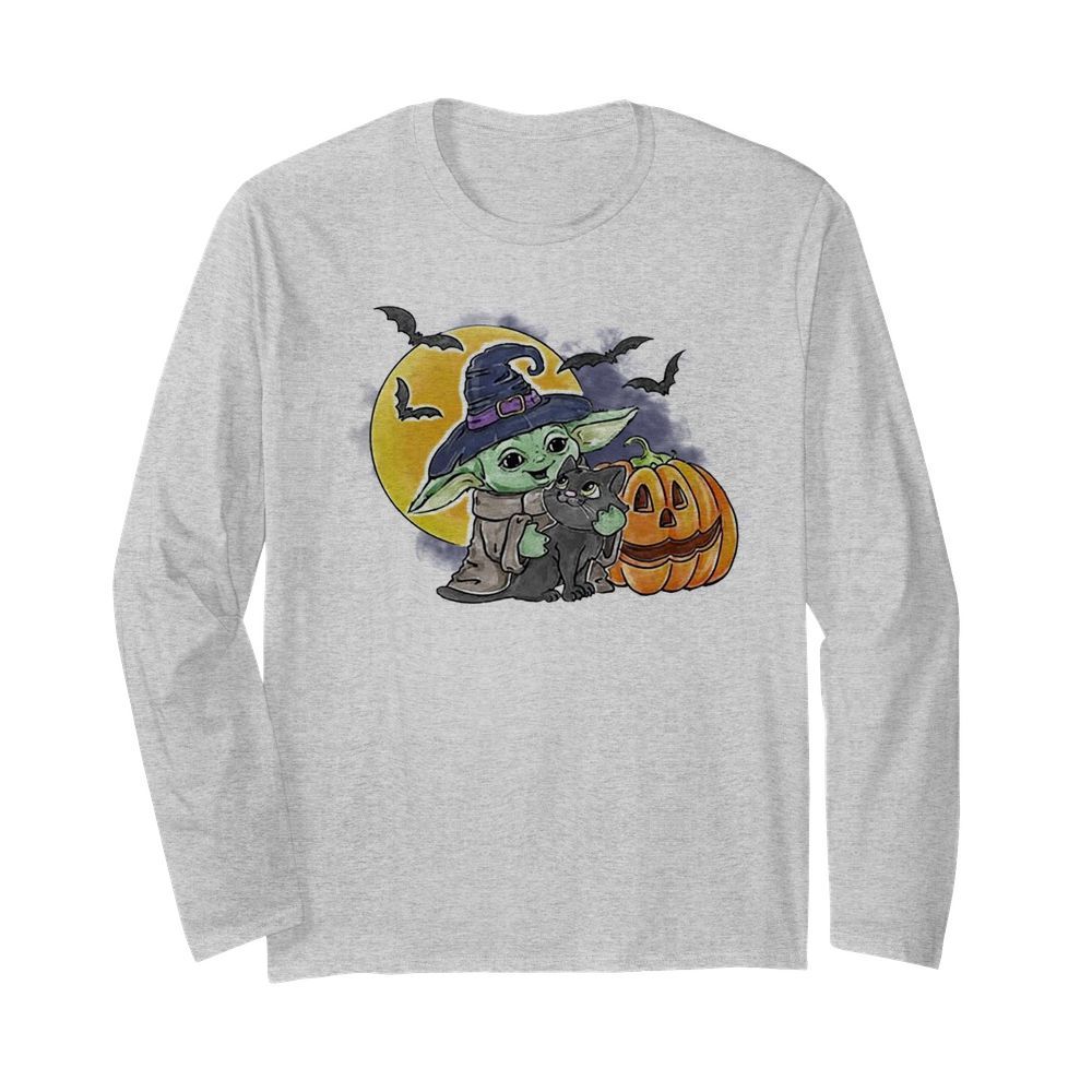 Baby Yoda Hug Cat Halloween  Long Sleeved T-shirt 