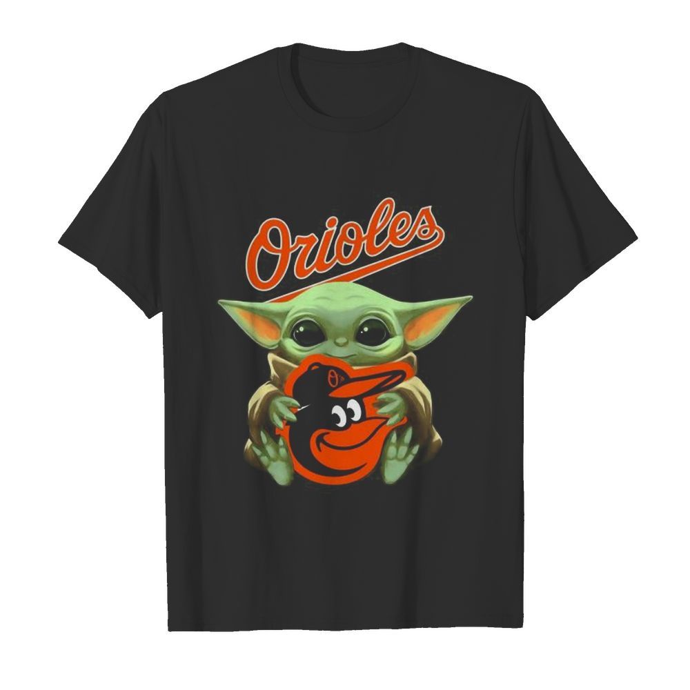 Baby yoda hug baltimore orioles logo shirt