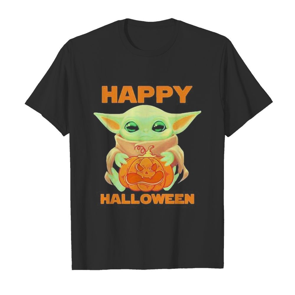 Baby yoda hug pumpkin happy halloween shirt