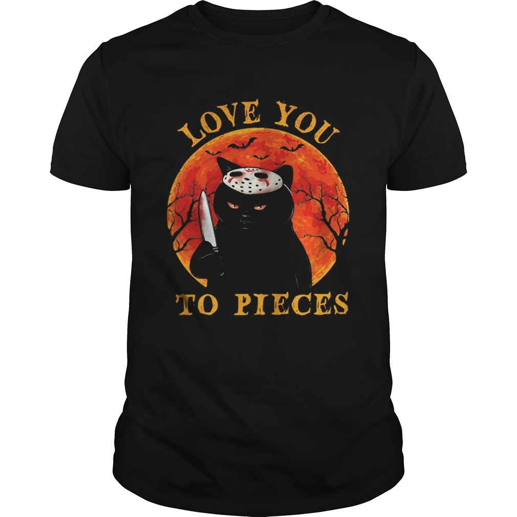 Black cat with knife Love you to pieces sunset shirt