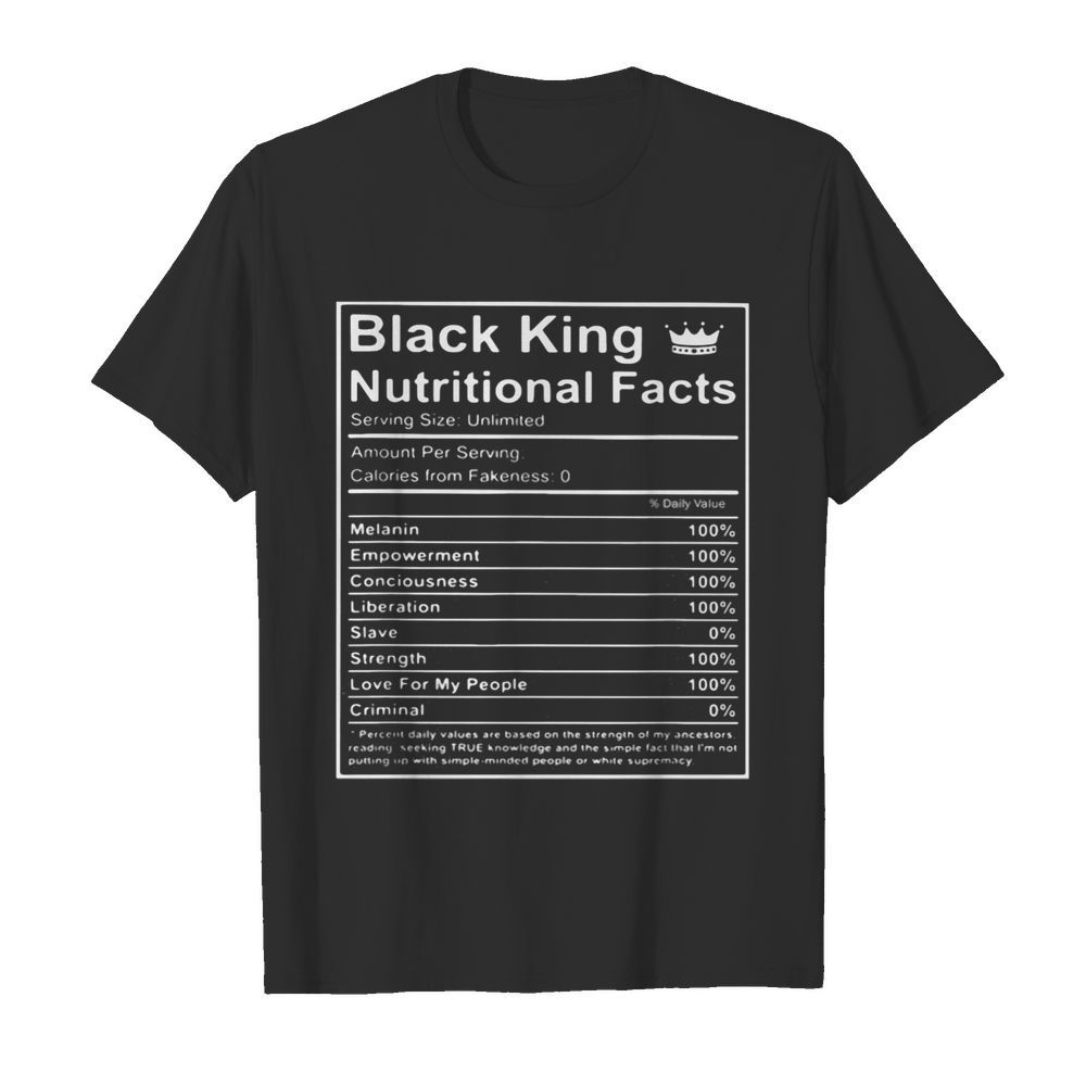 Black king nutritional facts shirt