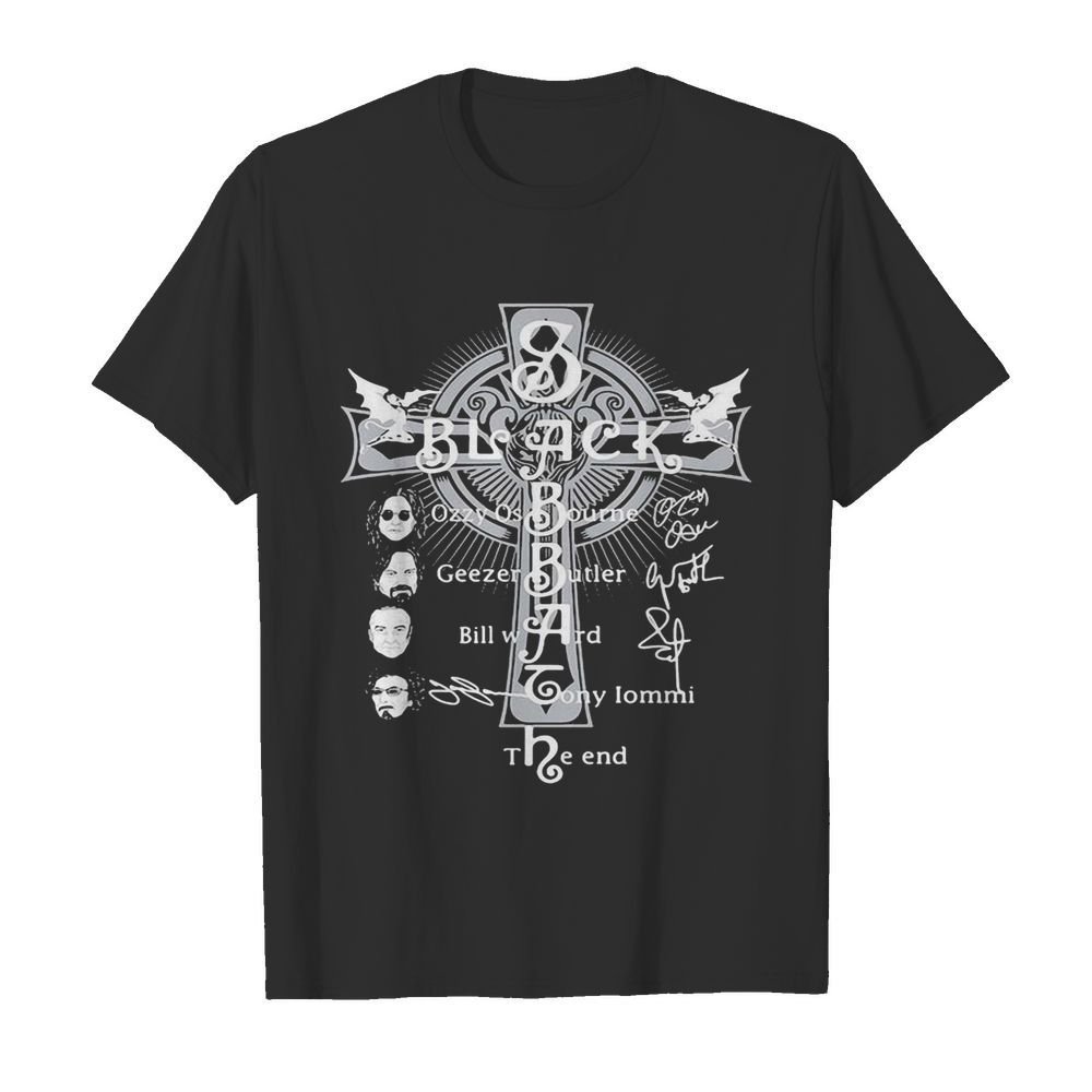 Black sabbath faith cross members signatures shirt