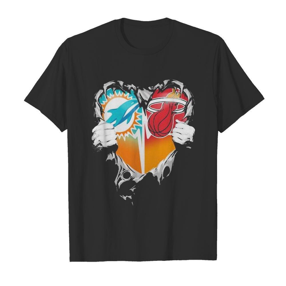 Blood inside miami dolphins vs miami heat heart shirt