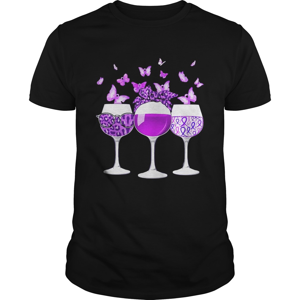 Butterflies wine leopard autism cancer awareness purple shirt