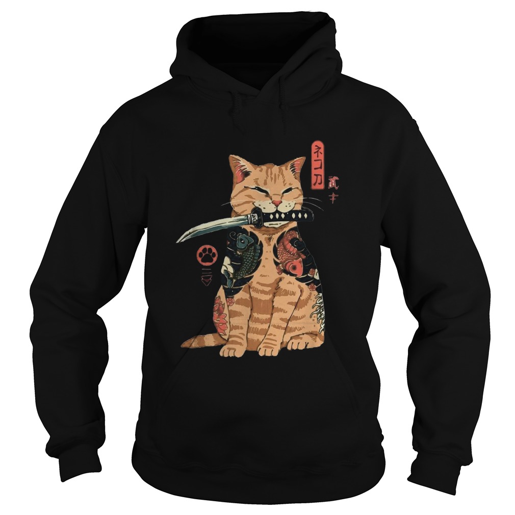 Cat Sitting with Katana Japanese Samurai Cat  Hoodie