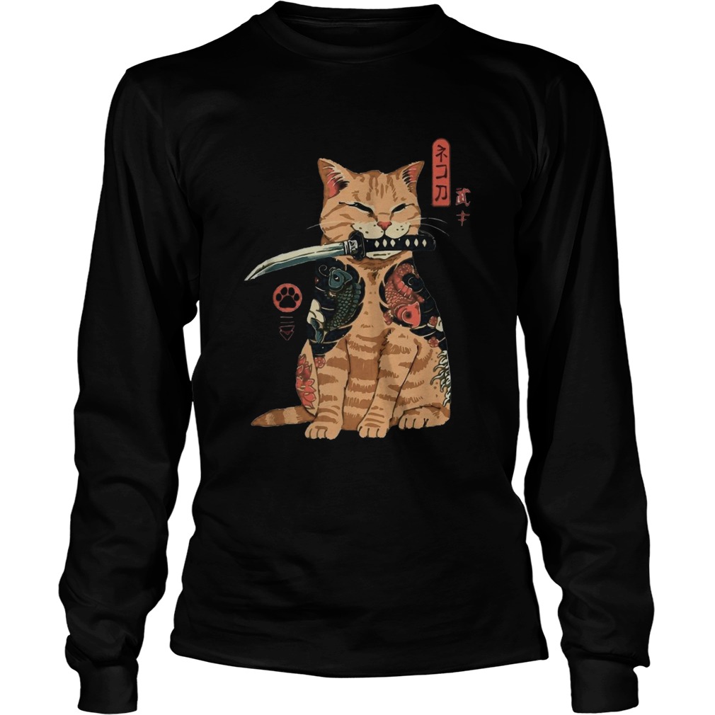 Cat Sitting with Katana Japanese Samurai Cat  Long Sleeve