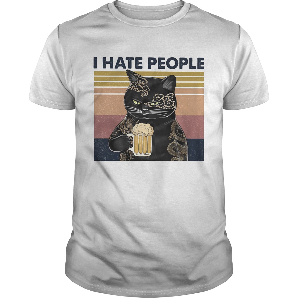 Cat beer i hate people vintage retro shirt