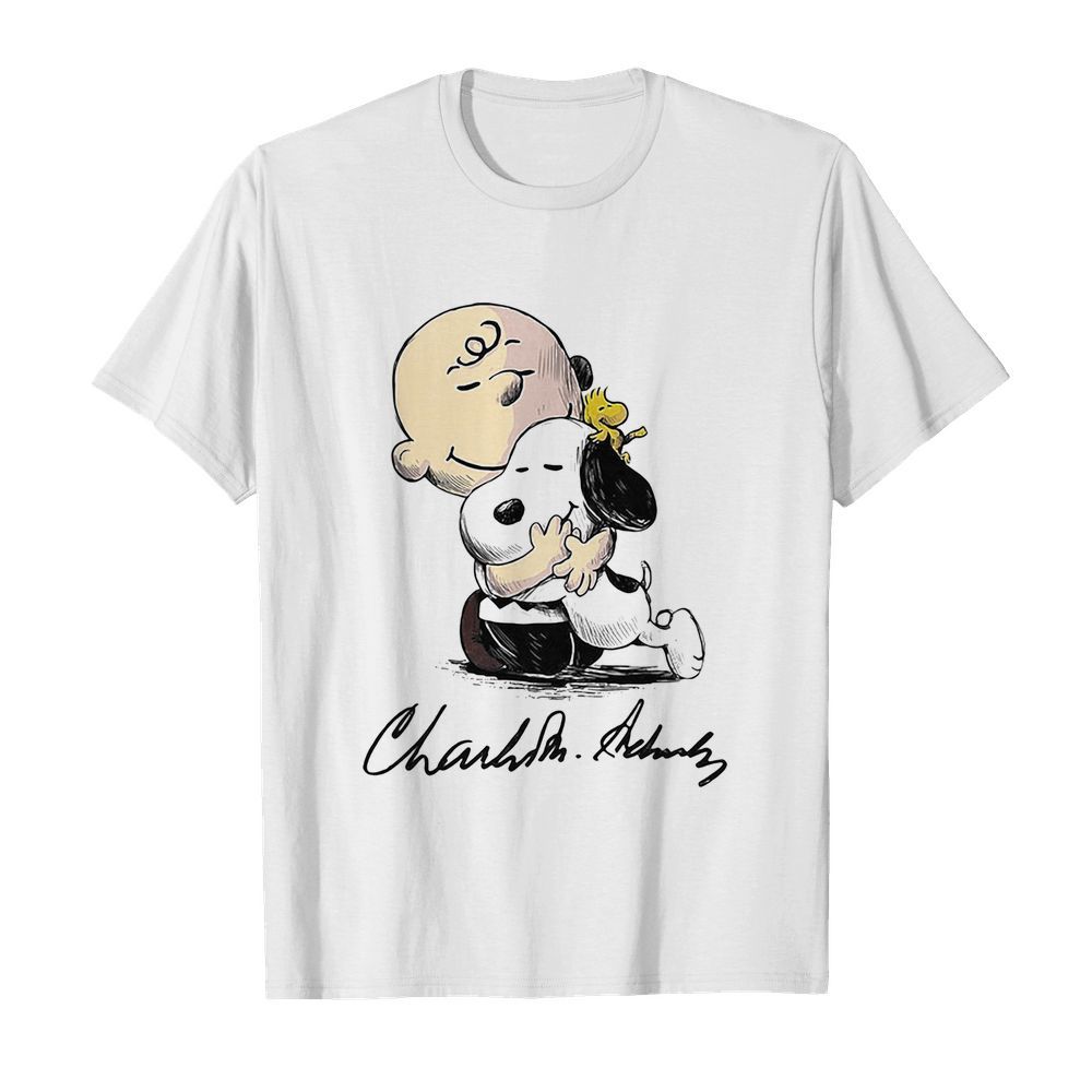 Charlie brown snoopy and woodstock art signatures shirt