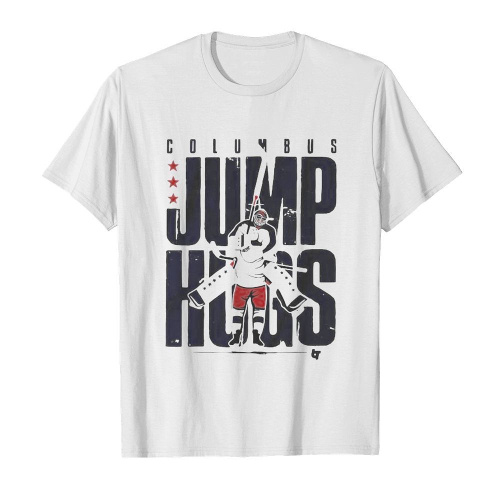 Columbus jump hugs hockey shirt