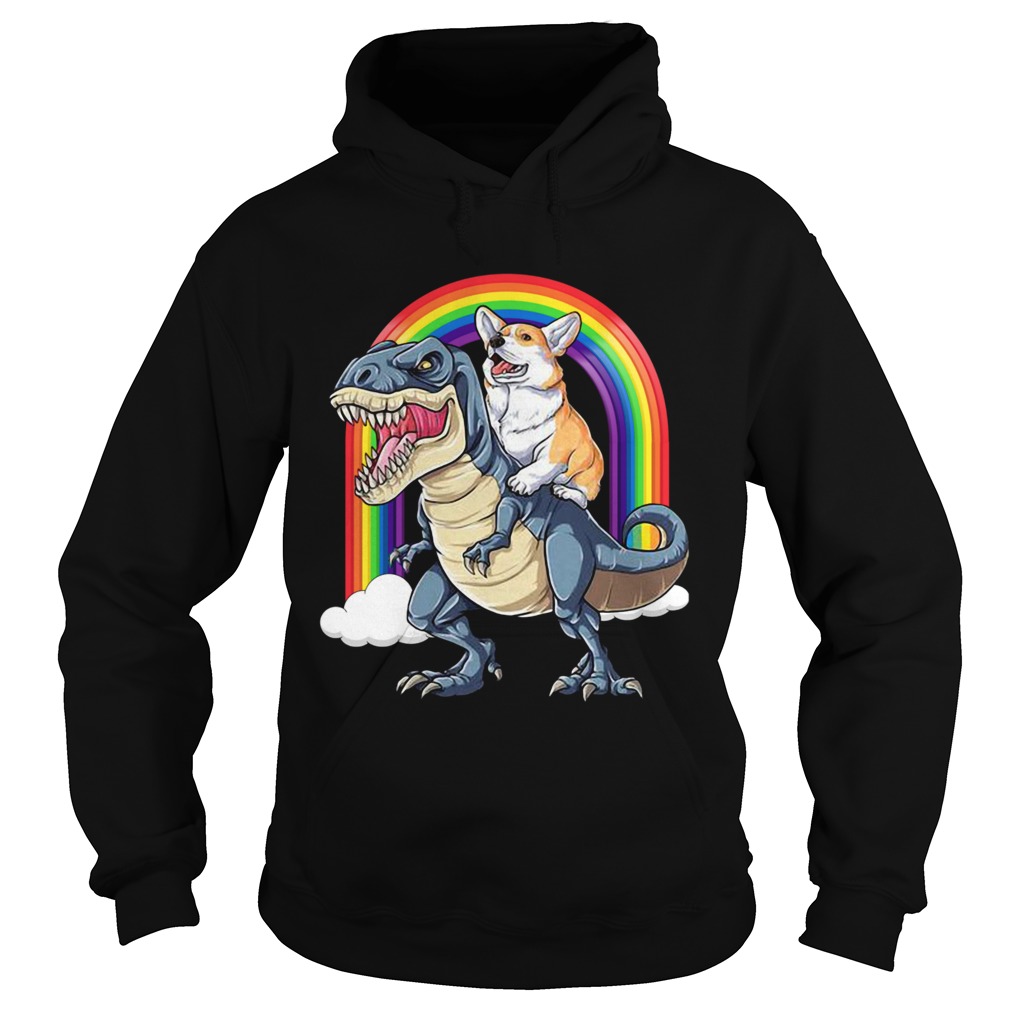 Corgi Riding Dinosaur T Rex  Hoodie