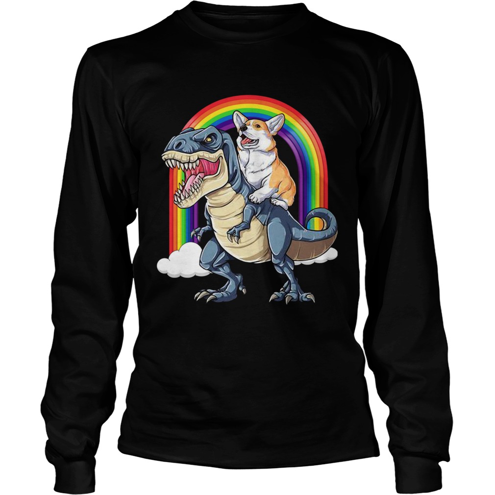 Corgi Riding Dinosaur T Rex  Long Sleeve