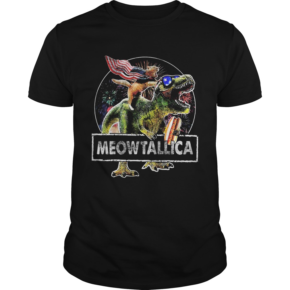 Dinosaur and cat meowtallica american flag happy independence day shirt