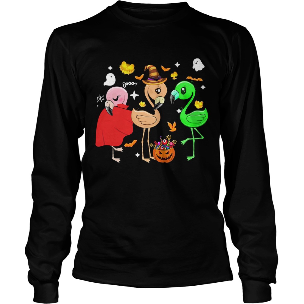 Ghost Booo Flamingos Pumpkin Halloween  Long Sleeve