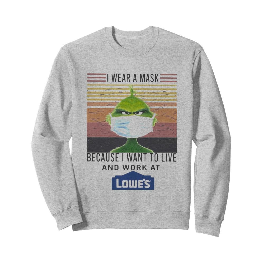 Grinch i wear a mask because i want to live and work at lowe’s vintage retro  Unisex Sweatshirt