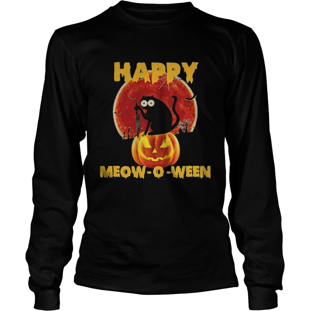 Halloween Black Cat Hold Knife Happy Meowoween  Long Sleeve