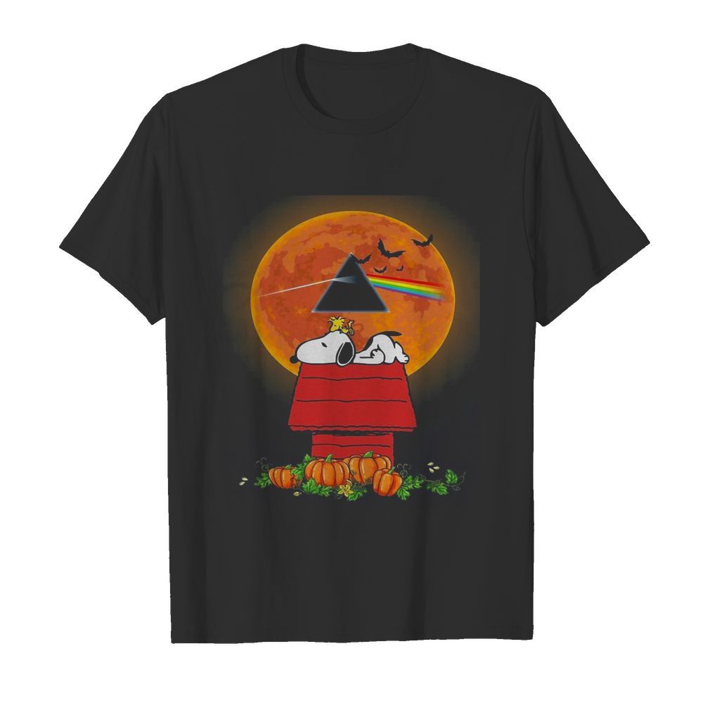 Halloween Snoopy and Woodstock Poster Pink Floyd Pumpkin Moon shirt