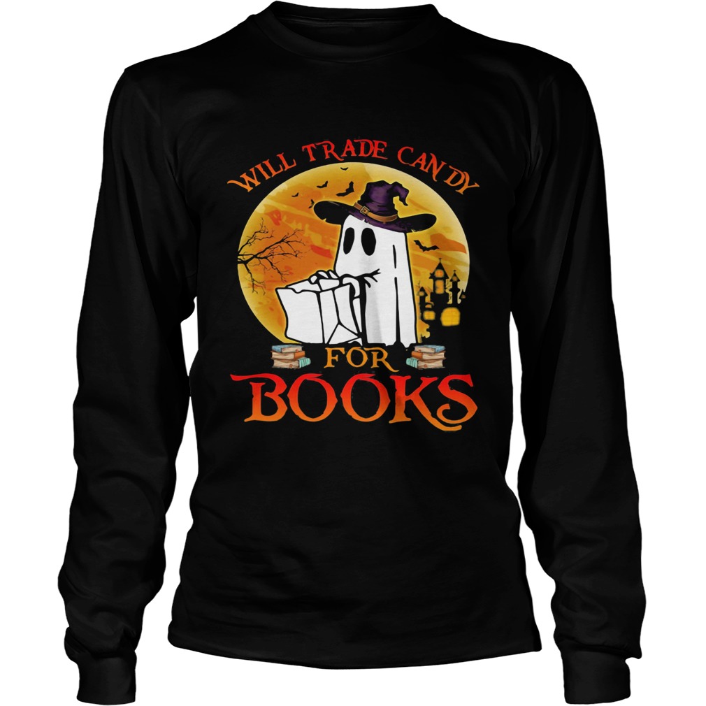 Halloween boos will trade candy for books moon  Long Sleeve