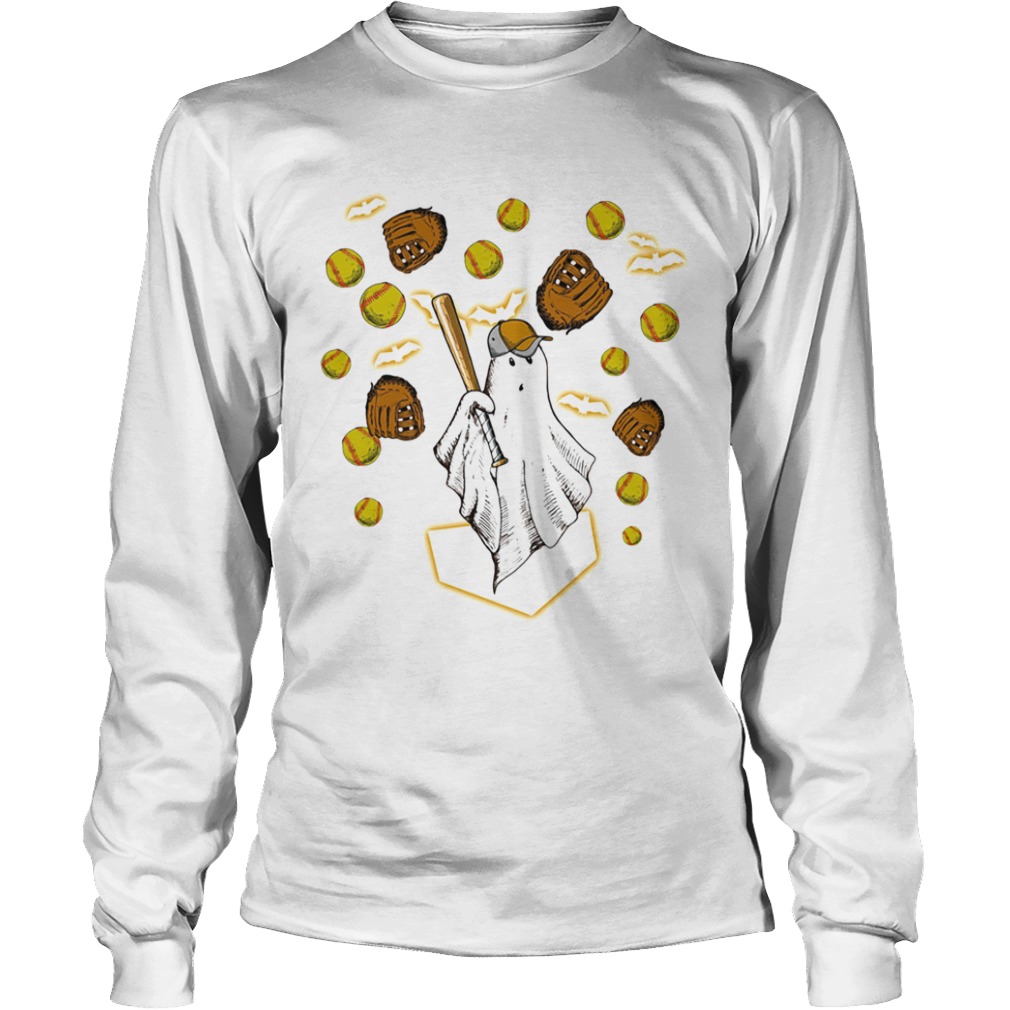 Halloween ghost playing softball  Long Sleeve