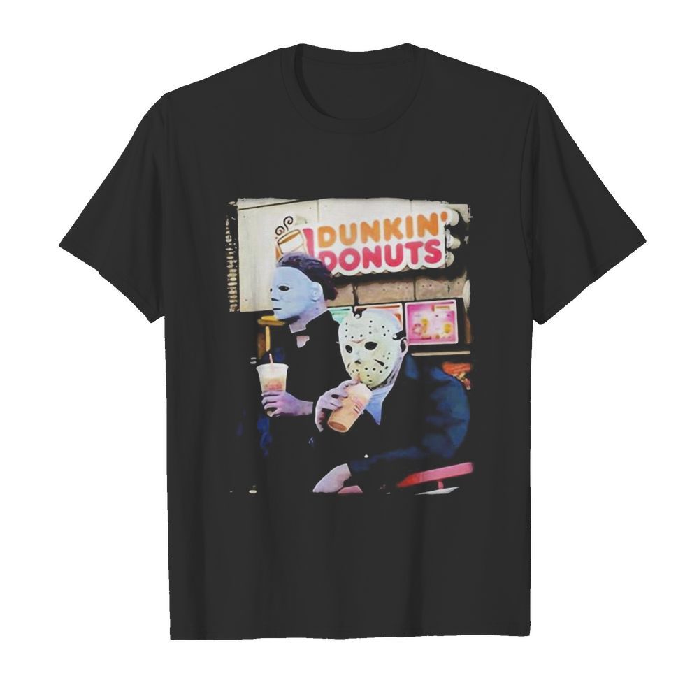 Halloween horror characters drinking dunkin donuts shirt