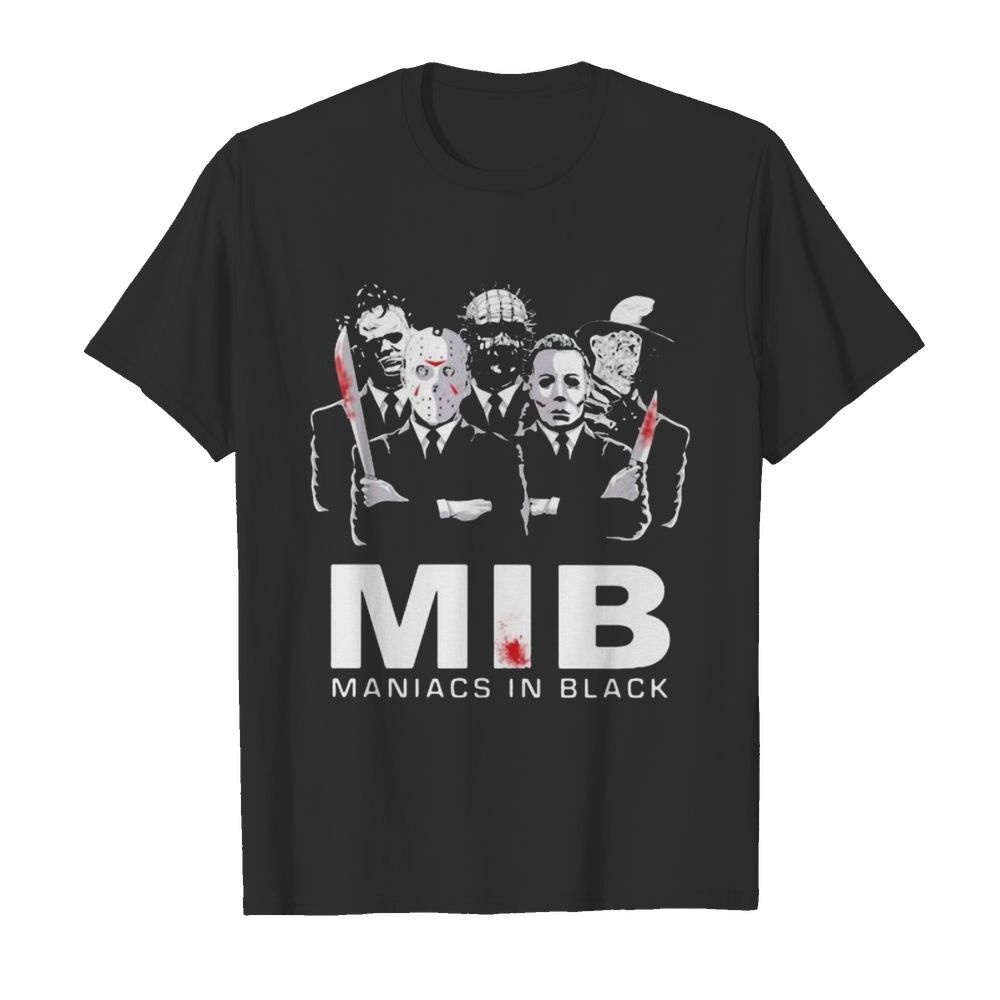 Halloween horror characters mib maniacs in black shirt