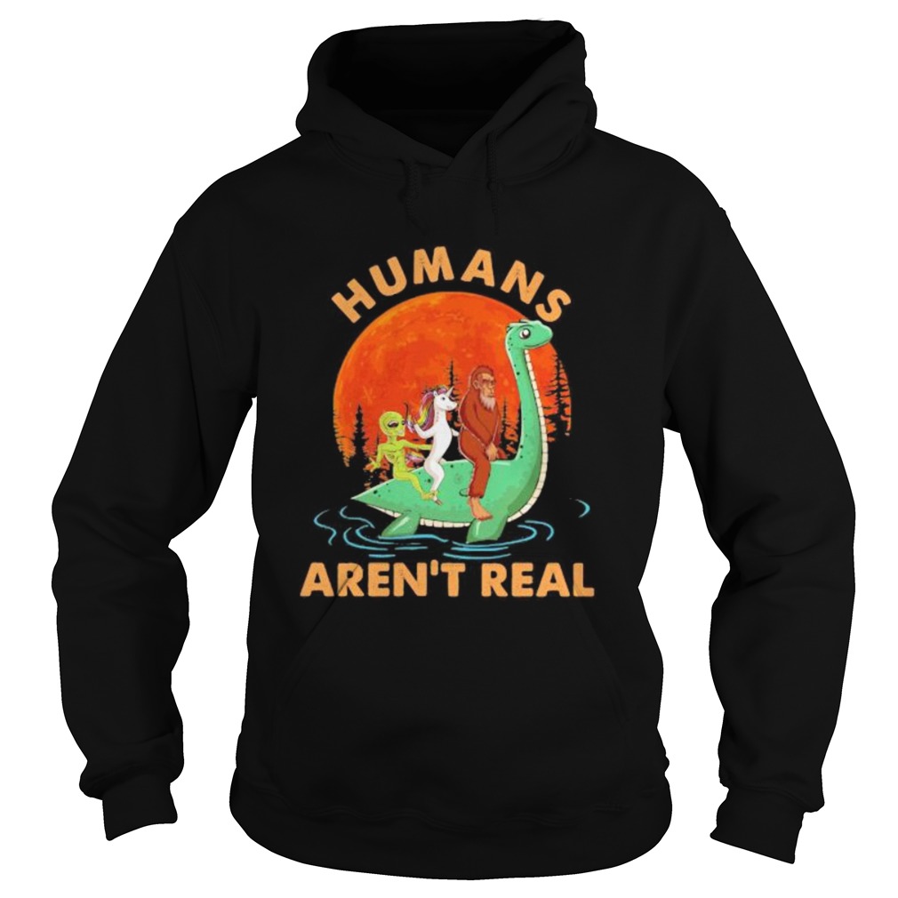 Halloween humans arent real alice unicorn and bigfoot riding dinosaur  Hoodie