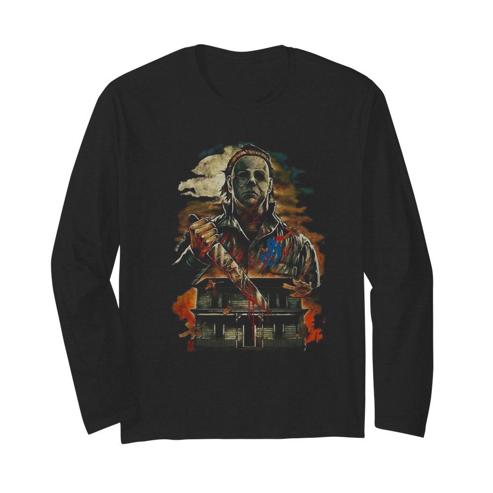 Halloween michael myers holding knife fire  Long Sleeved T-shirt 