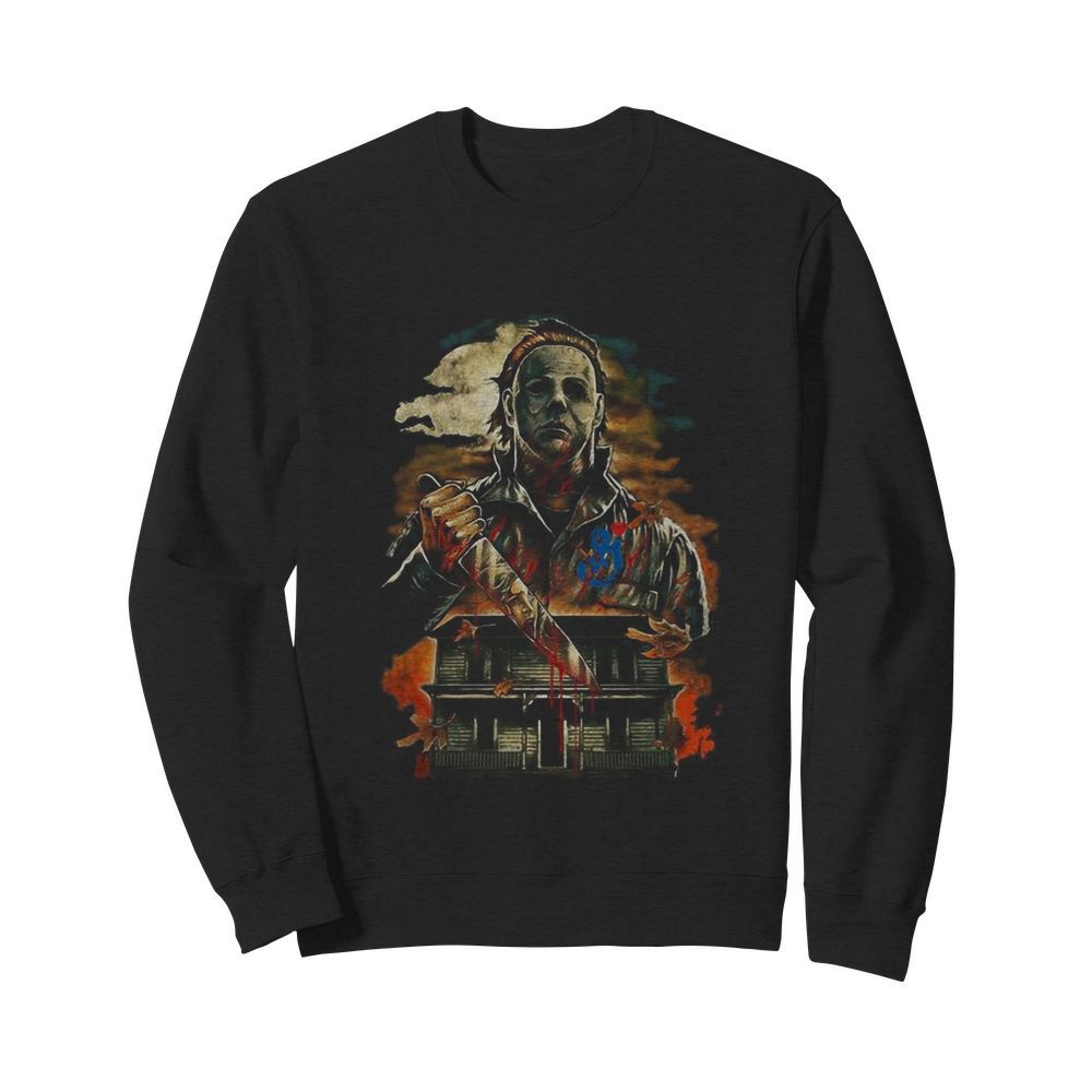 Halloween michael myers holding knife fire  Unisex Sweatshirt