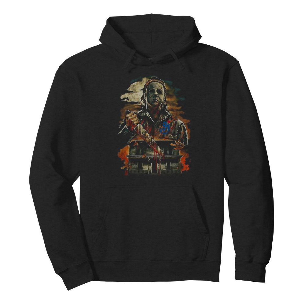 Halloween michael myers holding knife fire  Unisex Hoodie