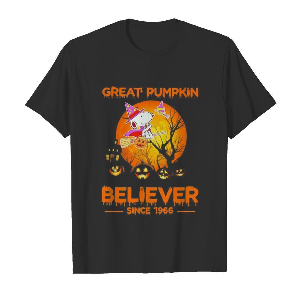 Halloween snoopy and woodstock witch great pumpkin believer since 1966 moon shirt