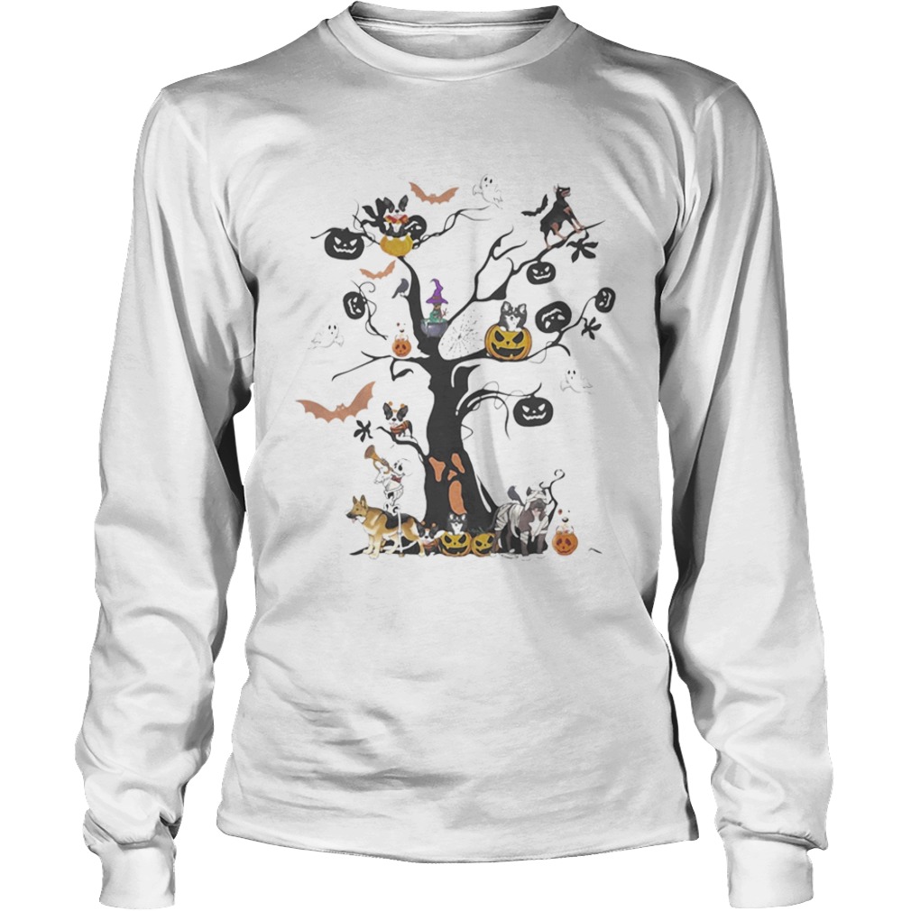 Halloween tree dogs pumpkins ghost bats  Long Sleeve