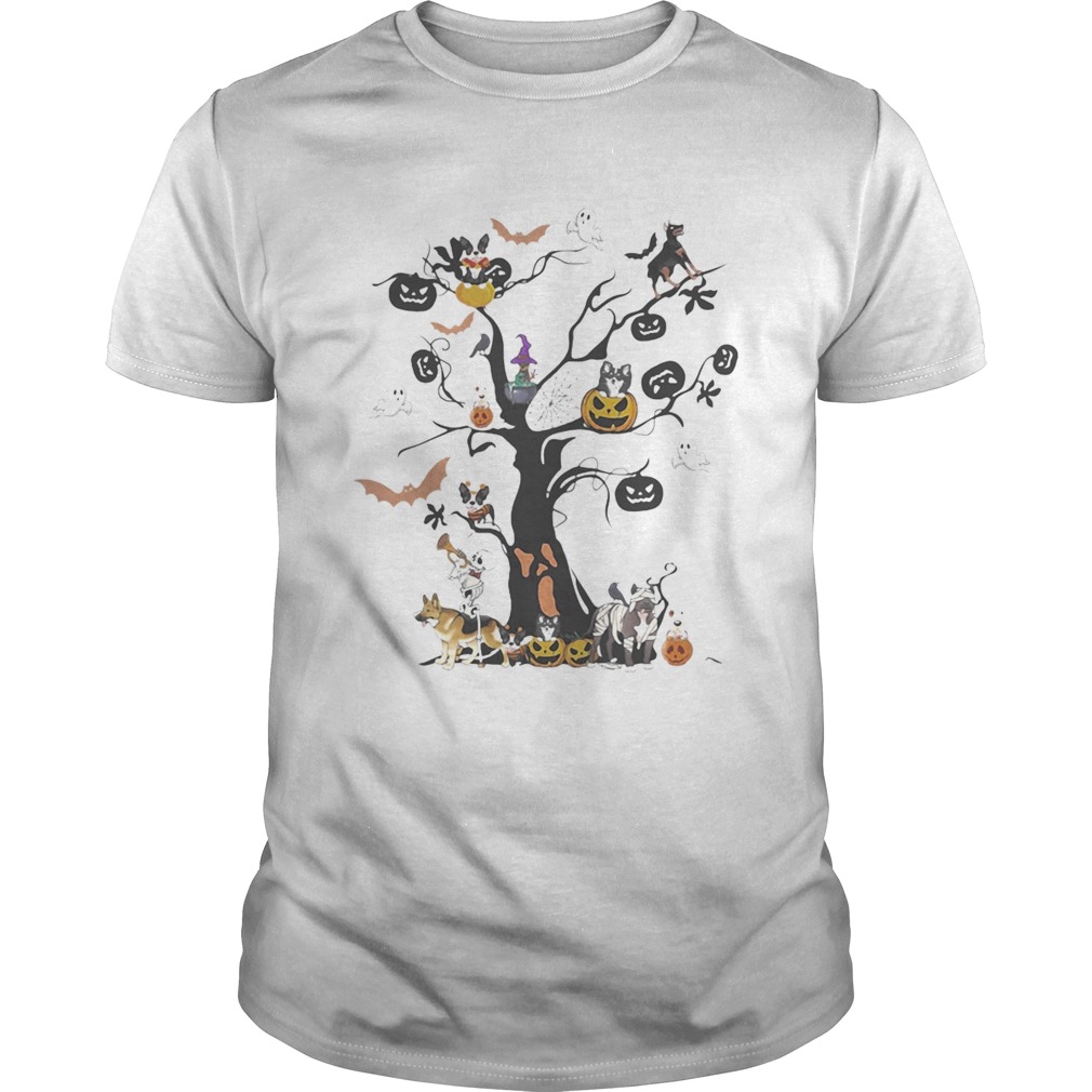 Halloween tree dogs pumpkins ghost bats shirt