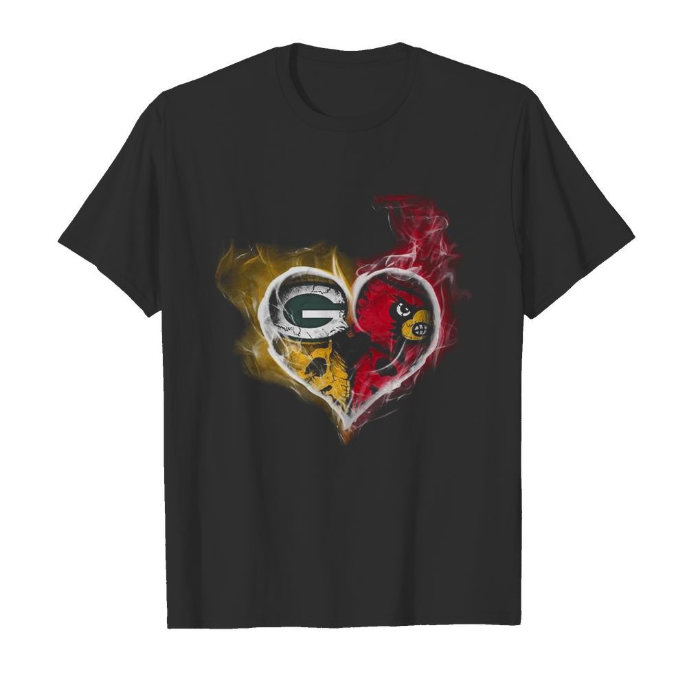 Heart Green Bay Packers and Louisville Cardinals shirt